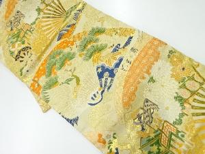 アンティーク　松・鶴に御所車模様織り出し名古屋帯（材料）